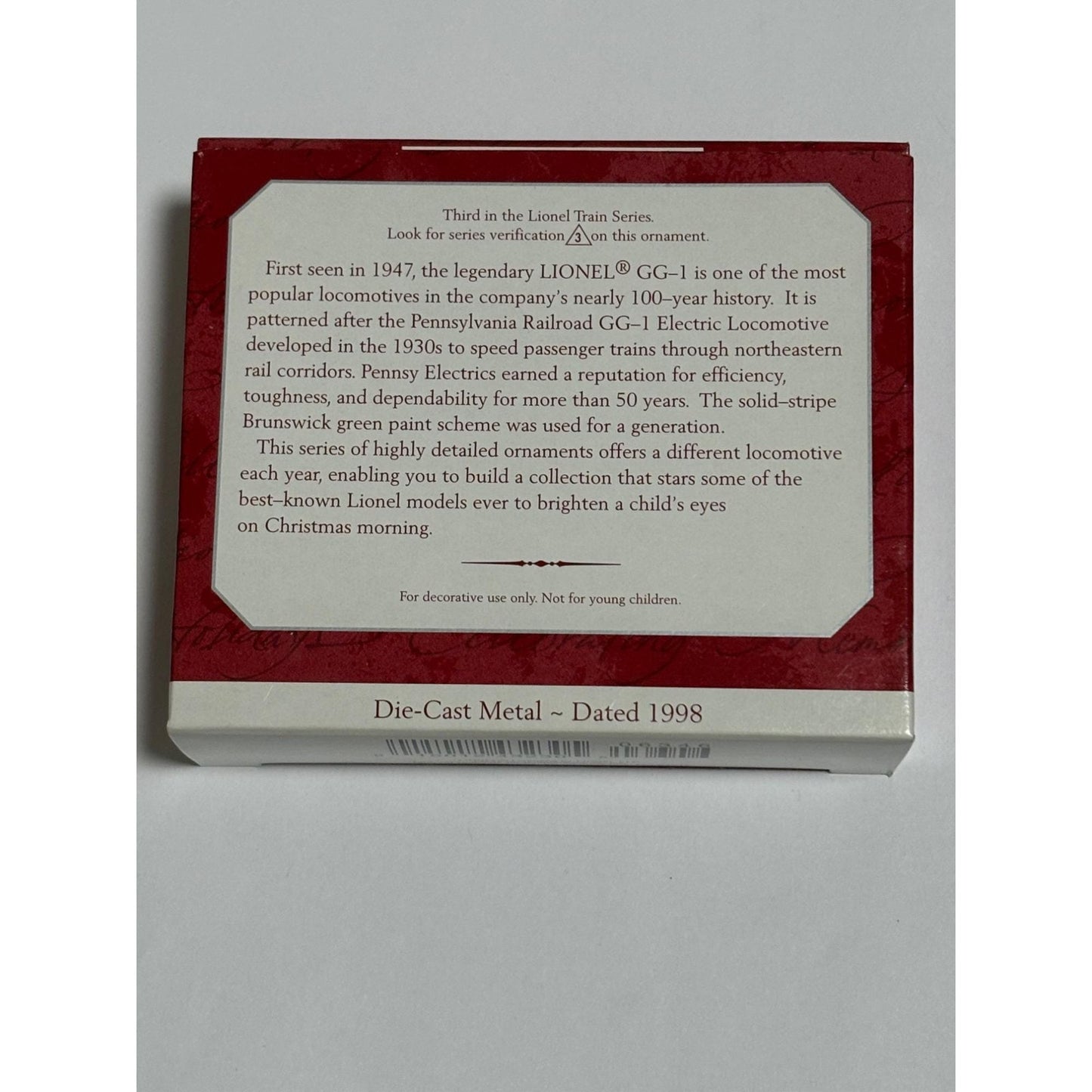 1998 Hallmark Keepsake Christmas Ornament Lionel Pennsylvania GG-1 Locomotie