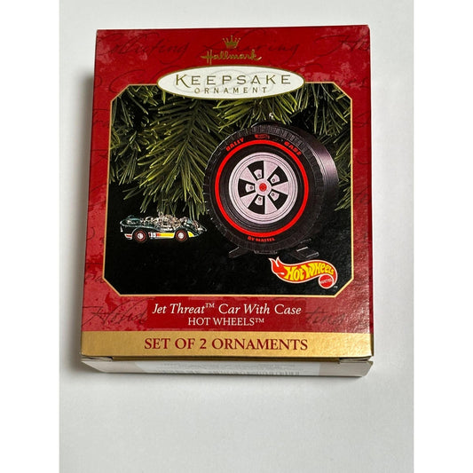 1999 Hot wheels Jet Threat Car W/ Tire Case Hallmark Keepsake Ornament