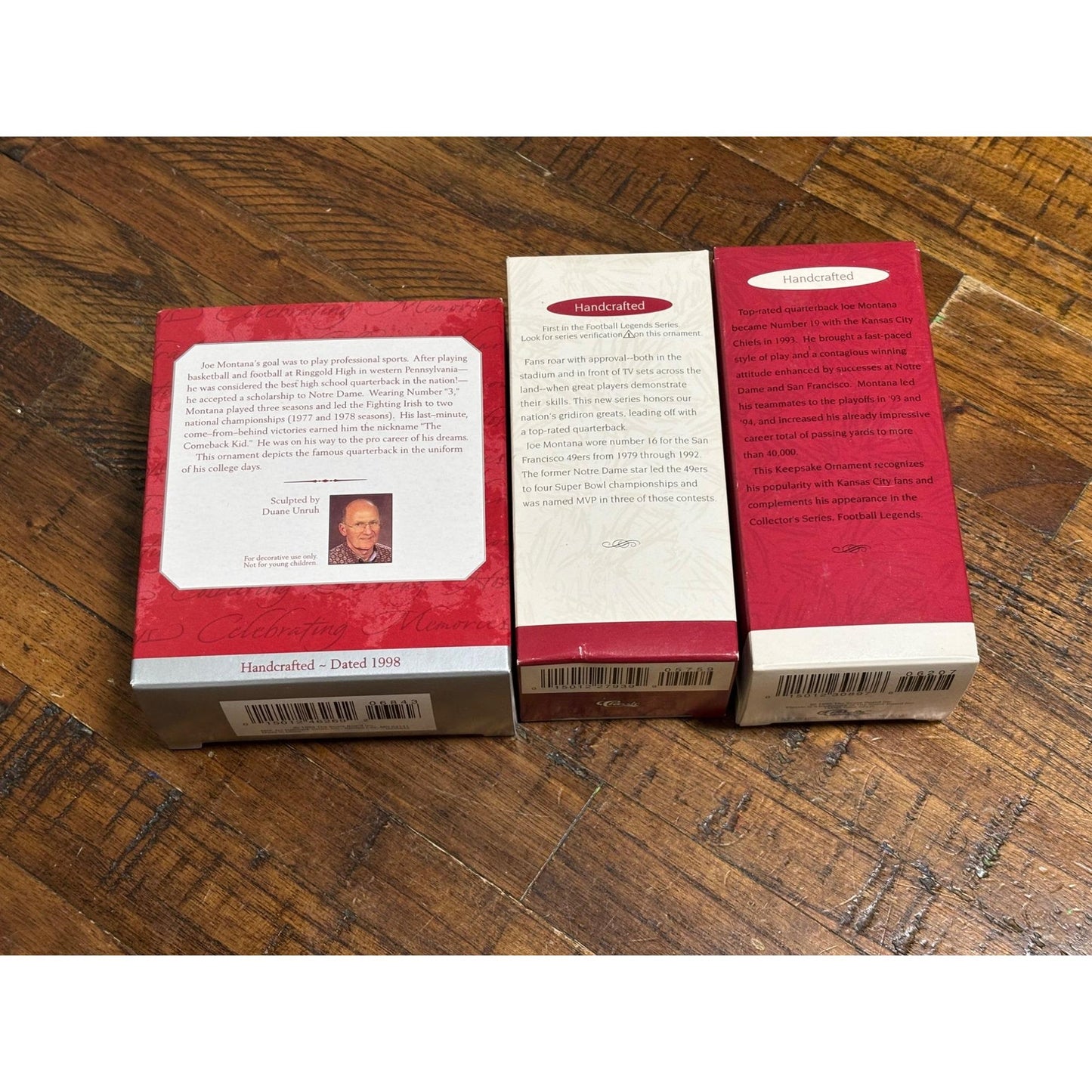 Lot of 3 Hallmark Ornamets NFL Joe Montana 1995 49ers and Chiefs 1998 Notre Dame