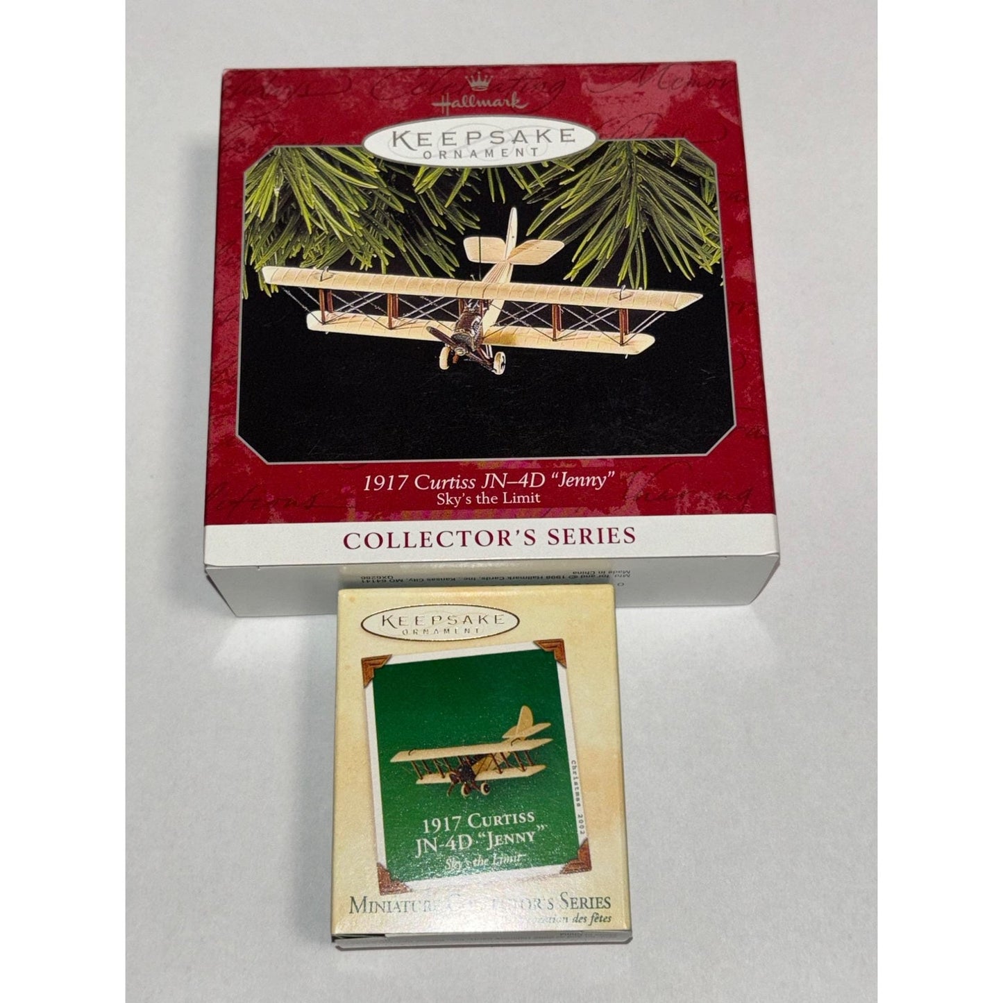 Lot of 2 Hallmark Keepsake Ornament 1917 Curtiss Jn-4d Jenny Sky Limit 1998 2002