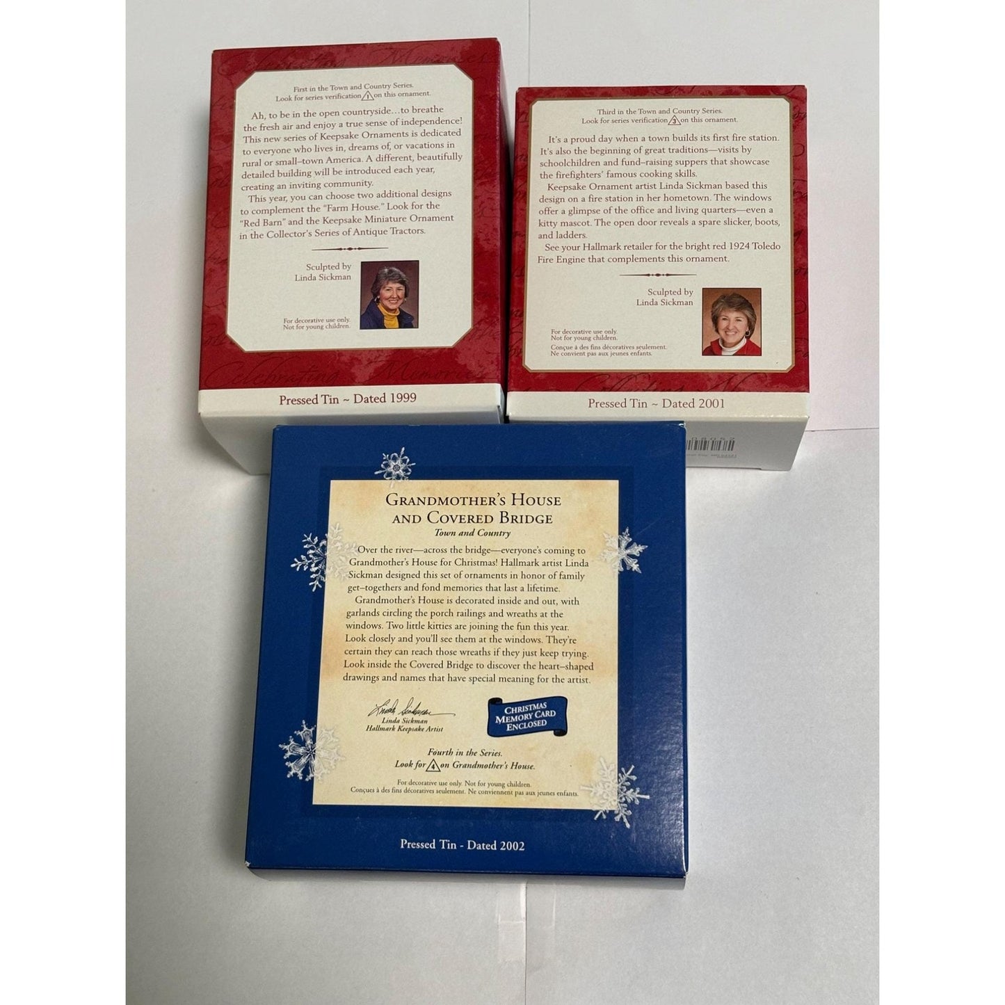 Lot of 3 Hallmark Ornaments Town Country Farm House Fire Station 1 grandma House