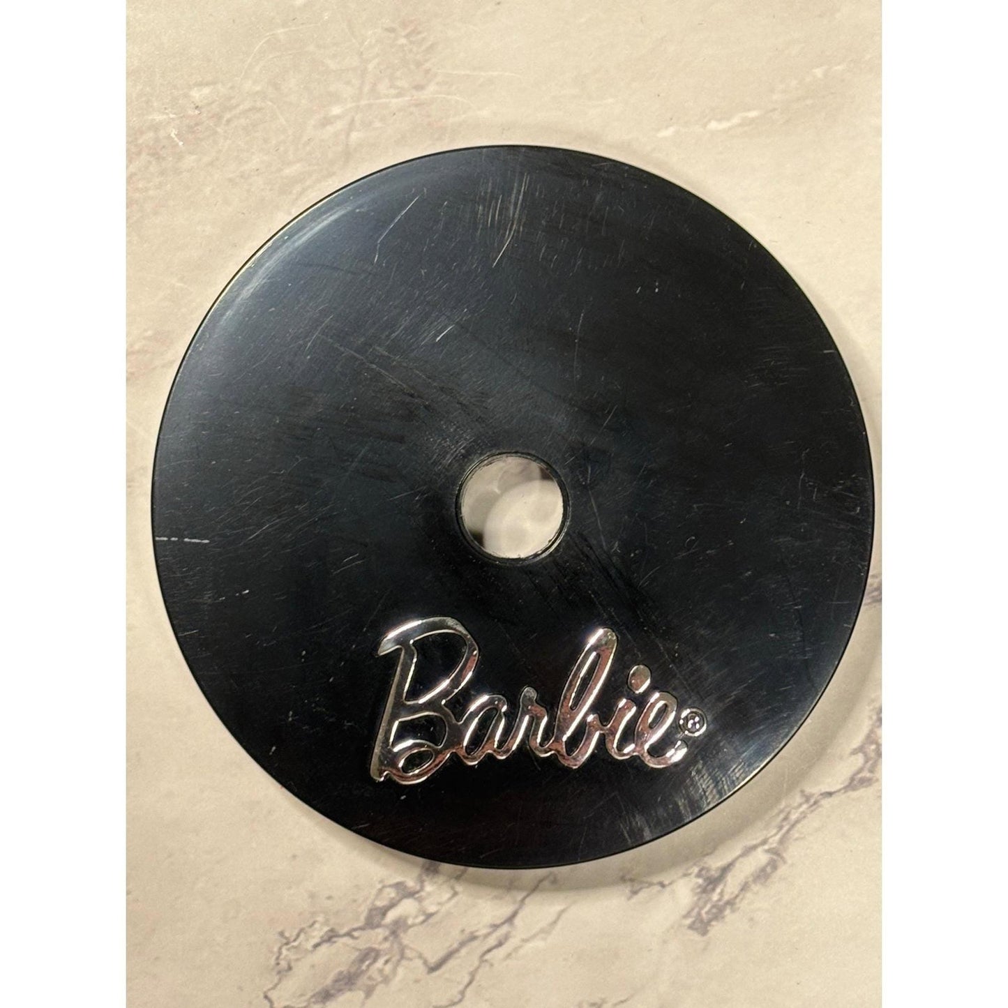 Vintage Black and Silver Barbie Doll Labeled Stand Pedestal